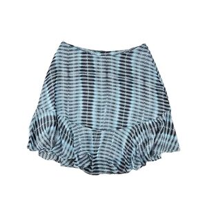 Blue Trippy Print Skirt Ruffle Hem A-Line Retro Y2K Style Skirt